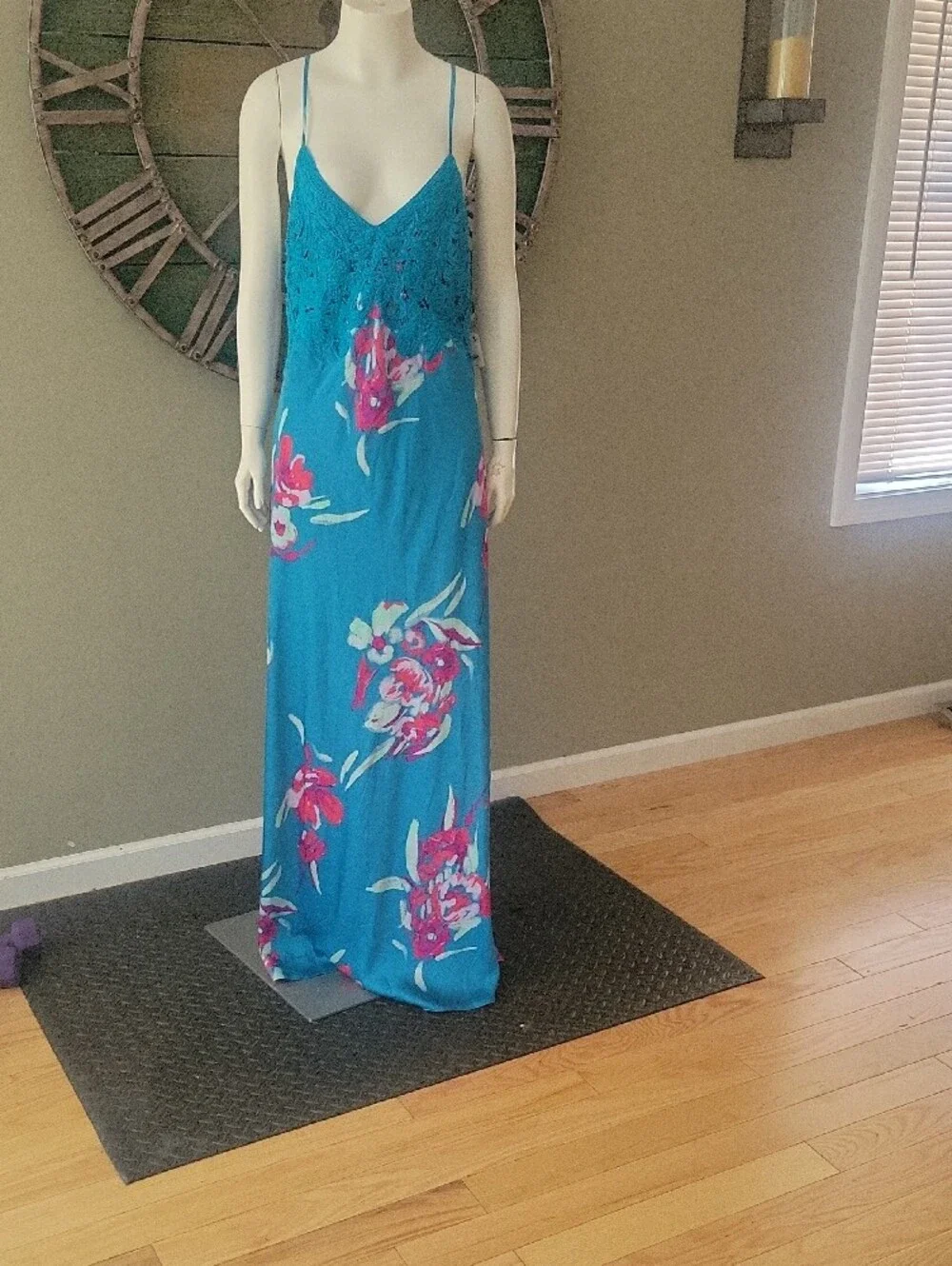 Free People Forever Yours Floral Maxi Dress with Lace Back In River Combo